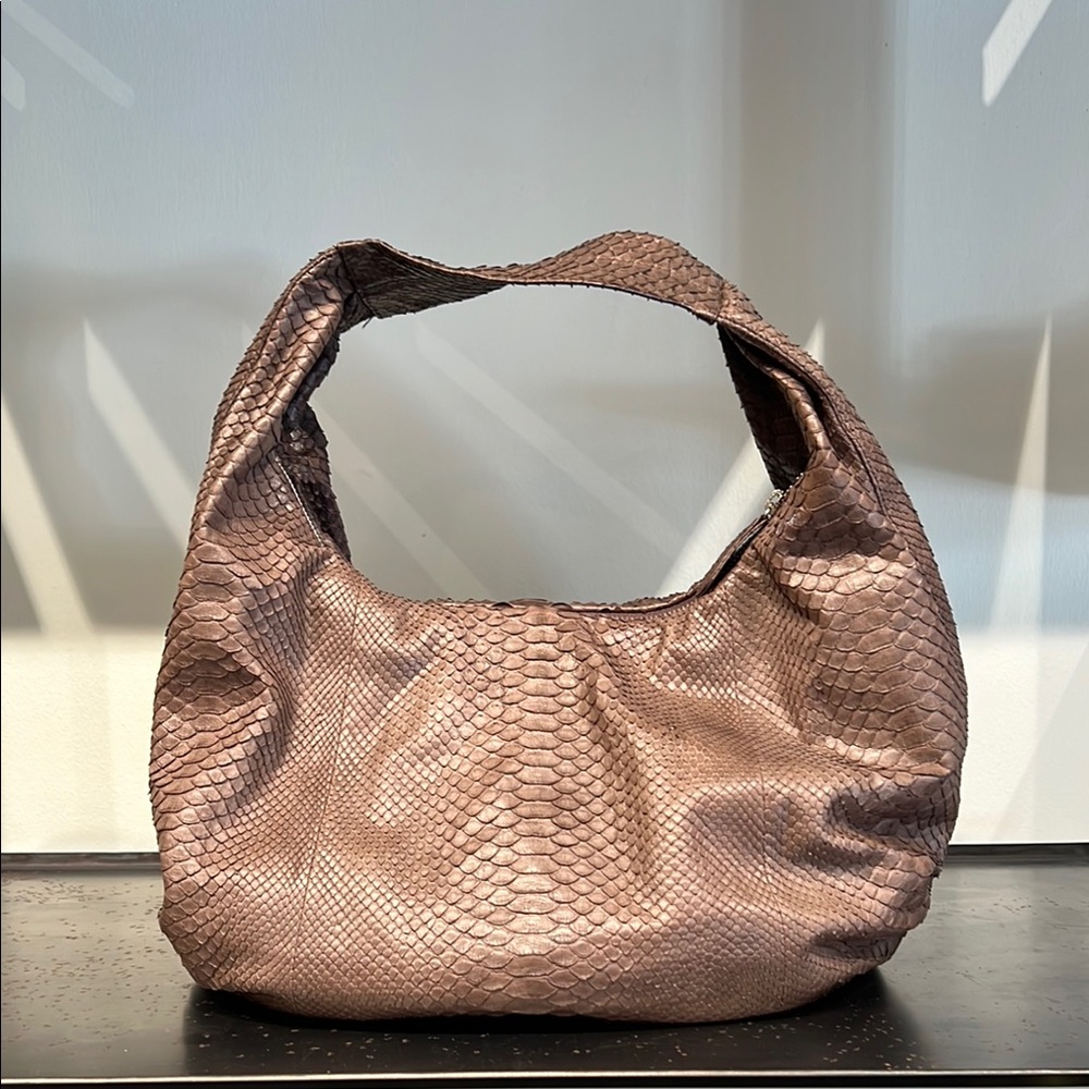 Mocha Python Hobo Bag